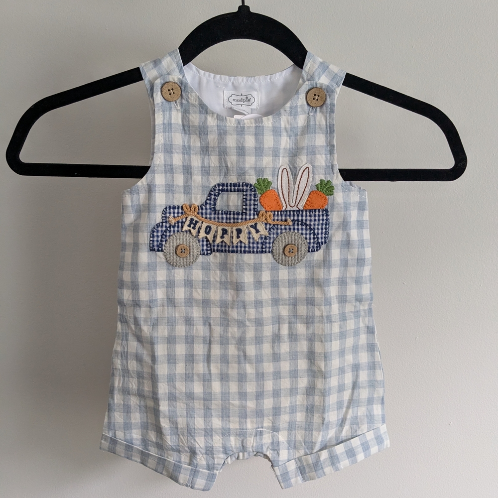 Mud Pie Blue and White Checkered Baby Romper